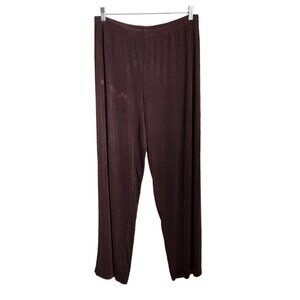 Choices Womens Silky Pants Large Brown Pull On Stretch Acetate Wide Leg Pants
